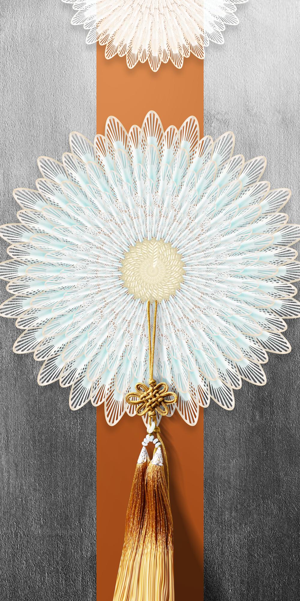 Finished embroidered panel with metallic highlights
