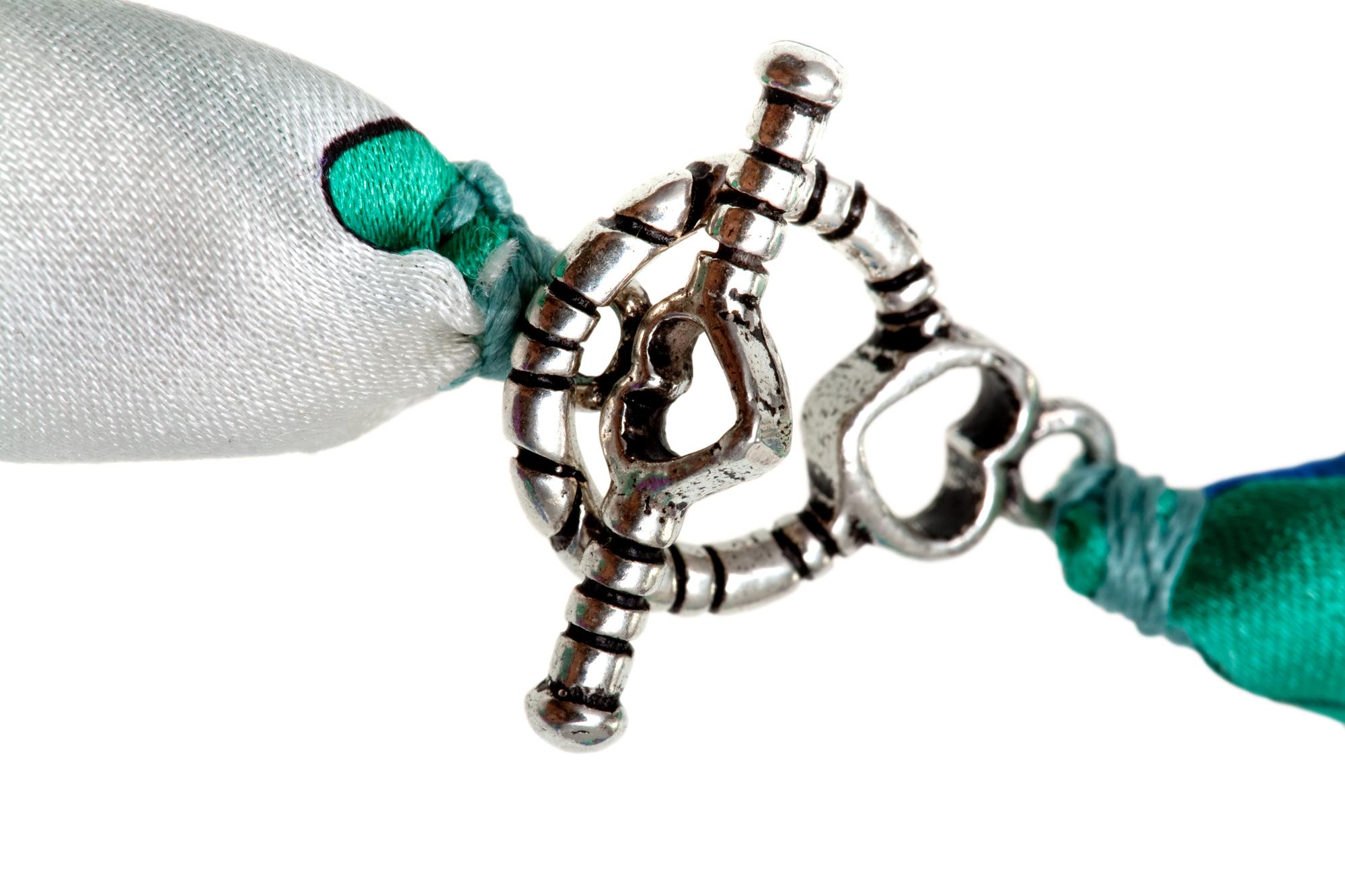 Close-up of embroidered tech-fabric with metallic thread